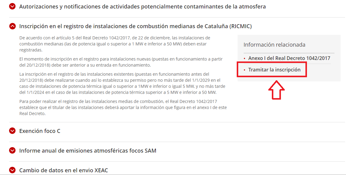 Trámite de inscripción en el RICMIC pantalla 1