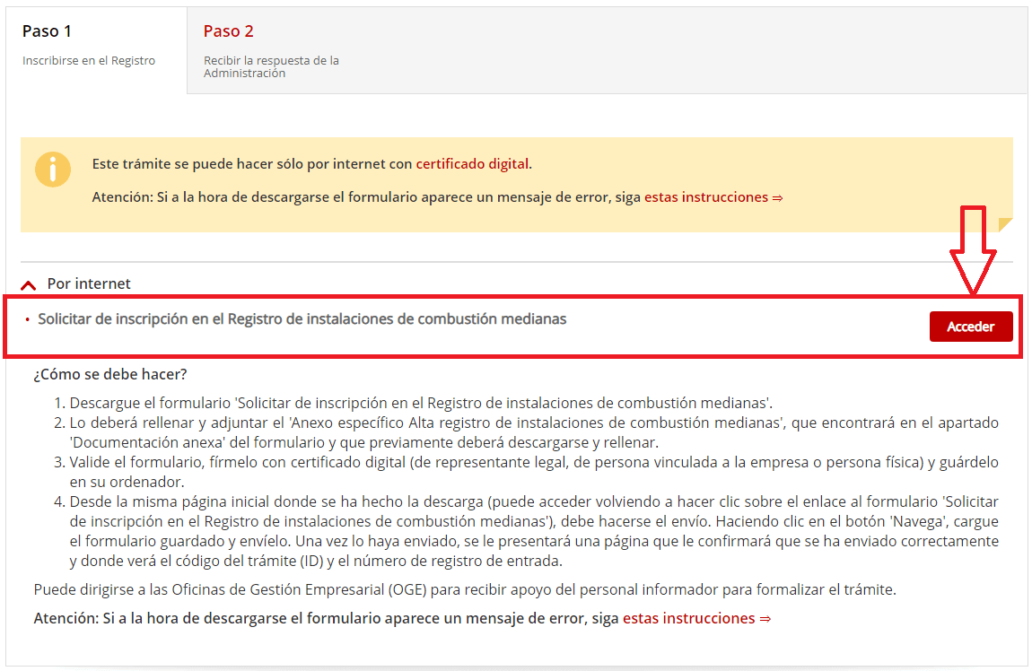 Trámite de inscripción en el RICMIC pantalla 3